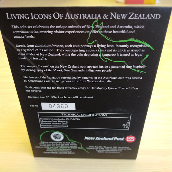 Australia New Zealand 2005 Perth Mint NZ Post Living Icons Of Australia and New Zealand $1 Two Coin Set