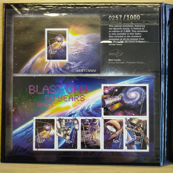 Australia 2004 Perth Mint Australia Post Blast Off 50 Years In Space $1 1oz .999 Silver Proof Coin and Stamp Set