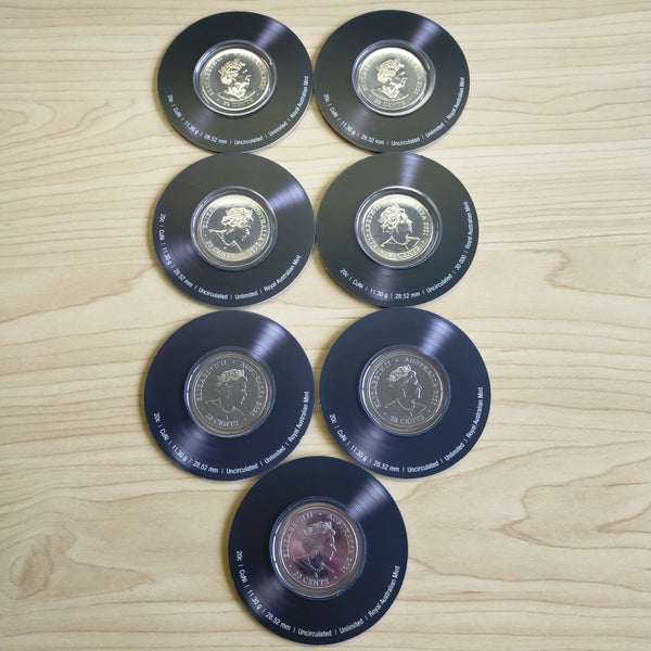 Australia 2020 - 2021 Royal Australian Mint AC/DC ACDC 20c Coloured Uncirculated Volume 1 Coins. Set of 7. Was $150. Special offer