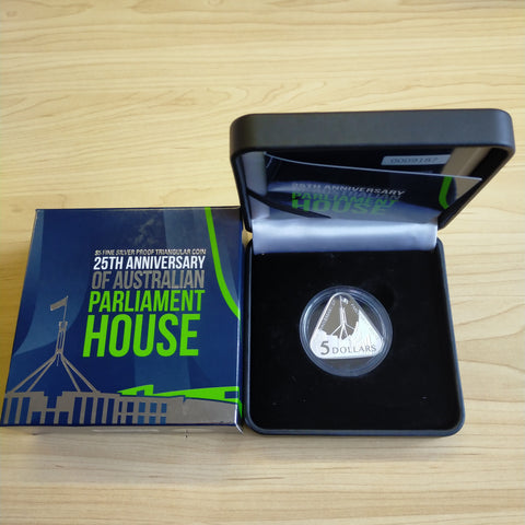 Australia 2013 Royal Australian Mint $5 25th Anniversary Of Parliament House .999 Silver Proof Triangular Coin