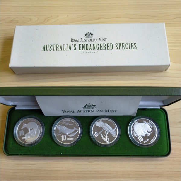Australia 1995 - 1998 Royal Australian Mint $10 Australia's Endangered Species 4 x $10 Piedfort Sterling Silver Coin Set