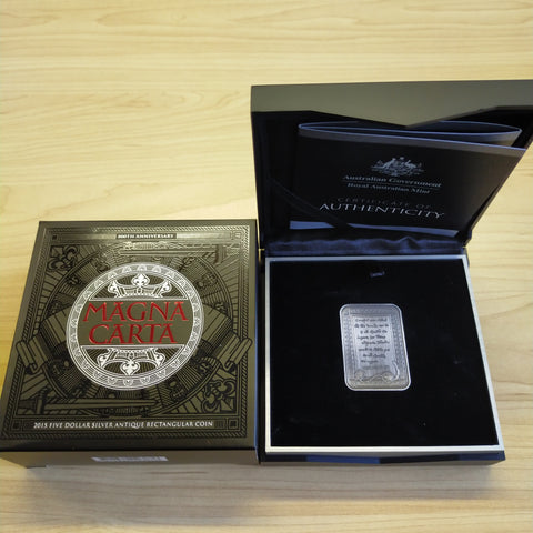 Australia 2015 Royal Australian Mint $5 800th Anniversary Magna Carta 1oz .999 Proof Silver Antique Rectangular Coin