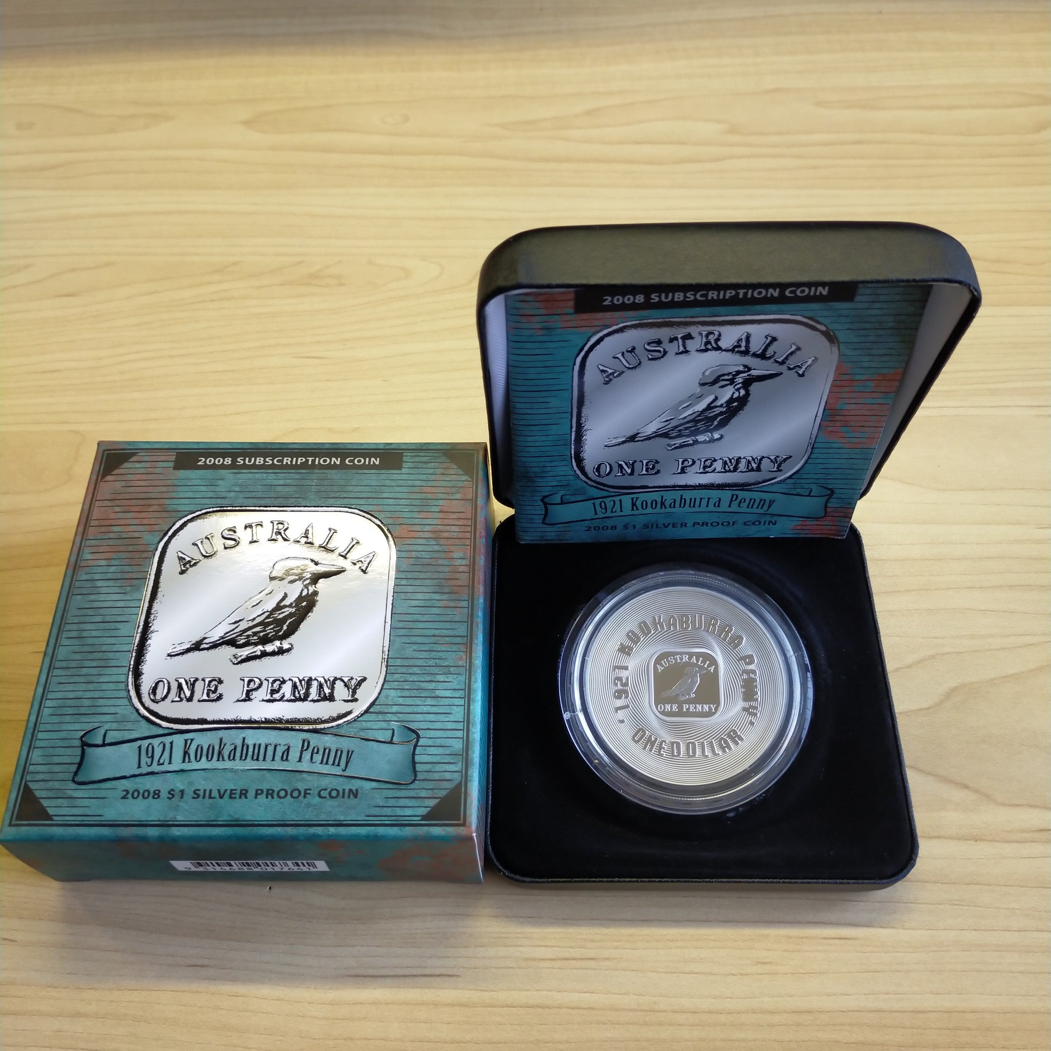 Australia 2008 Royal Australian Mint $1 Subscription Coin 1921 Kookaburra Penny 2oz .999 Proof Silver Coin
