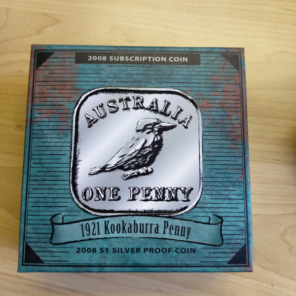 Australia 2008 Royal Australian Mint $1 Subscription Coin 1921 Kookaburra Penny 2oz .999 Proof Silver Coin