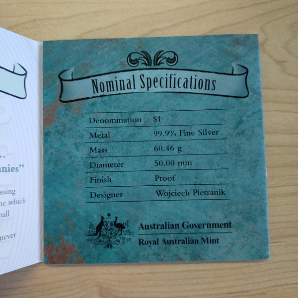 Australia 2008 Royal Australian Mint $1 Subscription Coin 1921 Kookaburra Penny 2oz .999 Proof Silver Coin