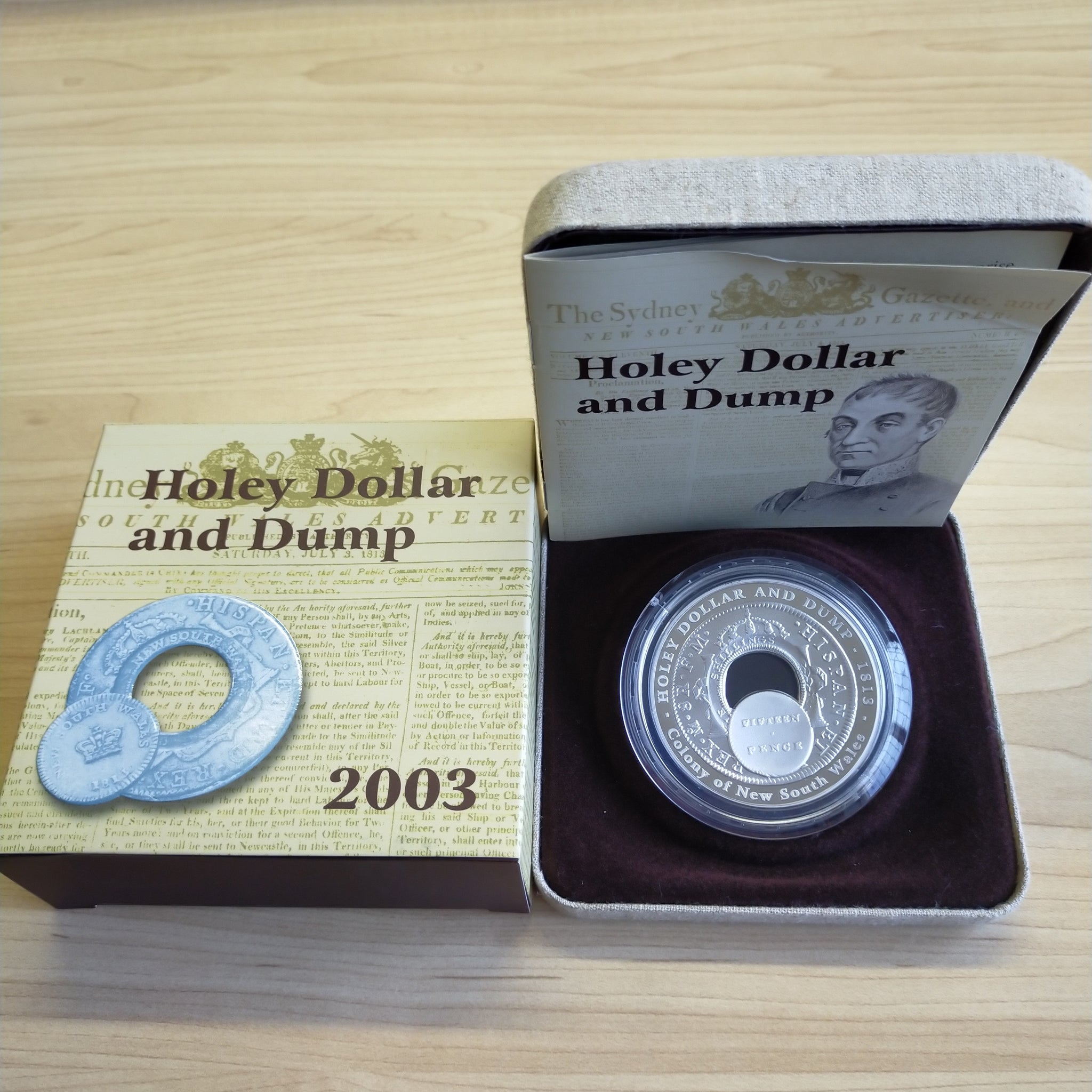 Australia 2003 Royal Australian Mint $1 Holey Dollar and Dump .999 Proof Silver Coin