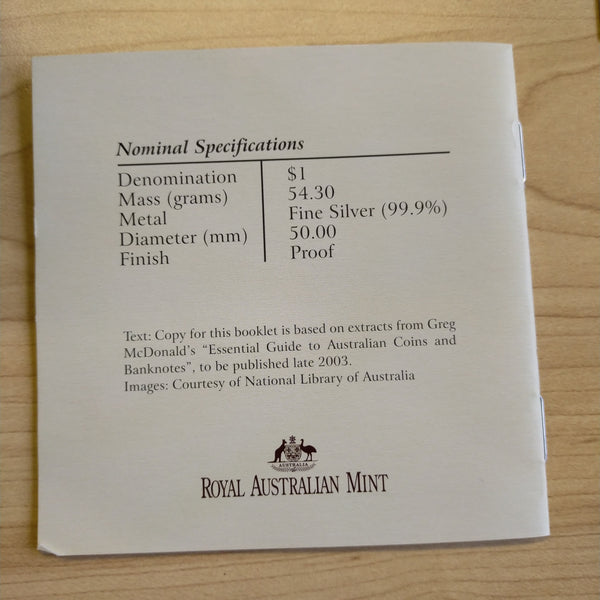 Australia 2003 Royal Australian Mint $1 Holey Dollar and Dump .999 Proof Silver Coin