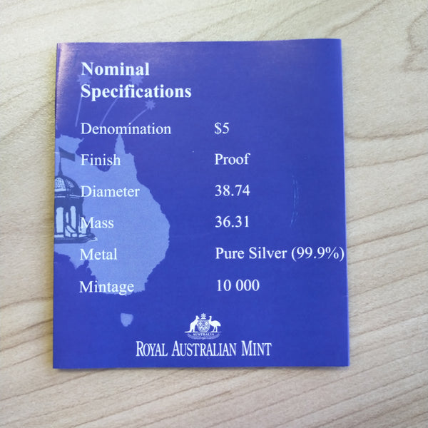 2001 Royal Australian Mint $5 Centenary Of Federation Finale Coin 1oz .999 Proof Silver Coin