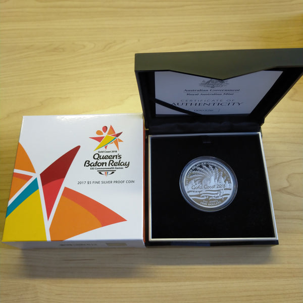 2017 Royal Australian Mint $5 Commonwealth Games Gold Coast Queen's Baton Relay 1oz .999 Proof Silver Coin