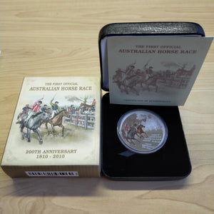 Australia 2010 Perth Mint $1 The First Official Australian Horse Race 200th Anniversary 1oz .999 Proof Silver Coin