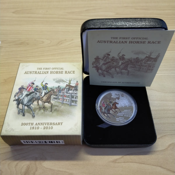 Australia 2010 Perth Mint $1 The First Official Australian Horse Race 200th Anniversary 1oz .999 Proof Silver Coin