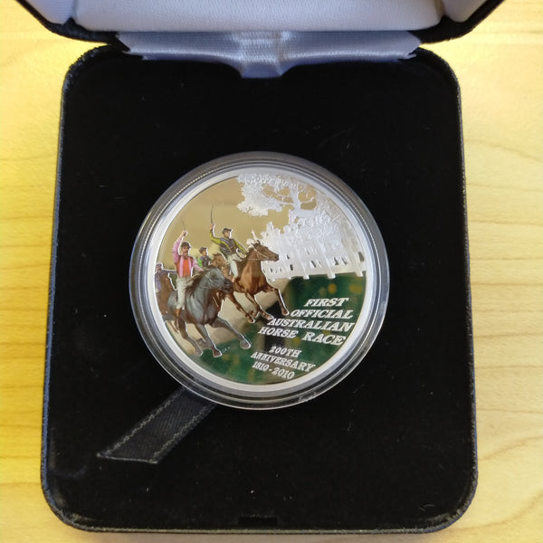 Australia 2010 Perth Mint $1 The First Official Australian Horse Race 200th Anniversary 1oz .999 Proof Silver Coin