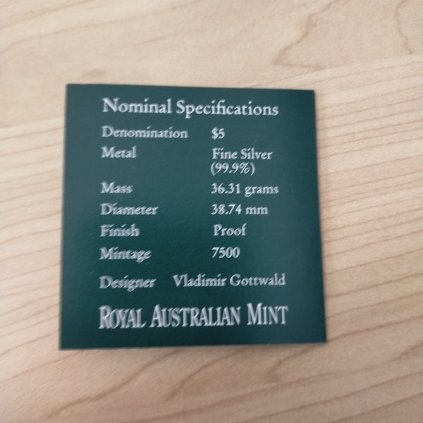 Australia 2004 Royal Australian Mint $5 Bicentenary of Tasmania 1oz .999 Proof Silver Coin. Only 7500 minted