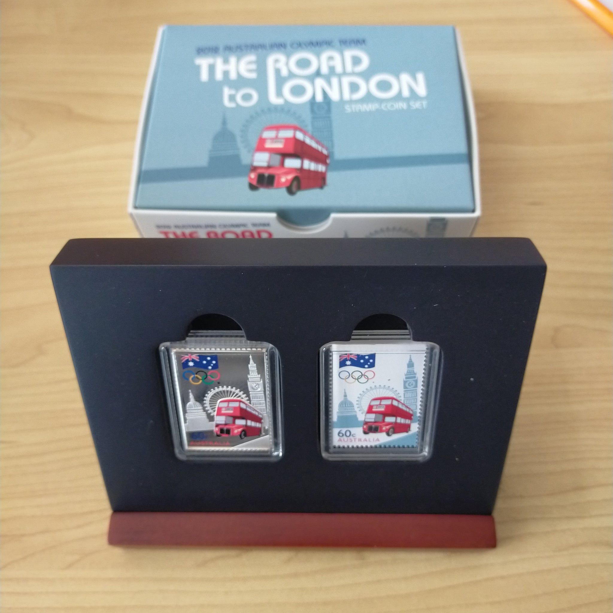 Australia 2012 Perth Mint Australia Post 60c The Road To London 1/2oz .999 Proof Silver Coin and Stamp Set
