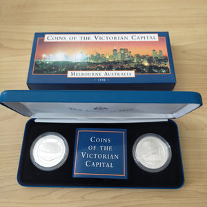 Australia 1998 Royal Australian Mint  $10 Coins of the Victorian Capital Melbourne Australia 1oz .999 Proof Silver Coin set of 2