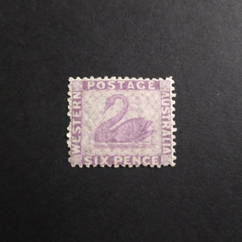 Western Australia SG 60 1865/75 6d Mauve Swan Stamp Fine Mint Pulled Perf At Left