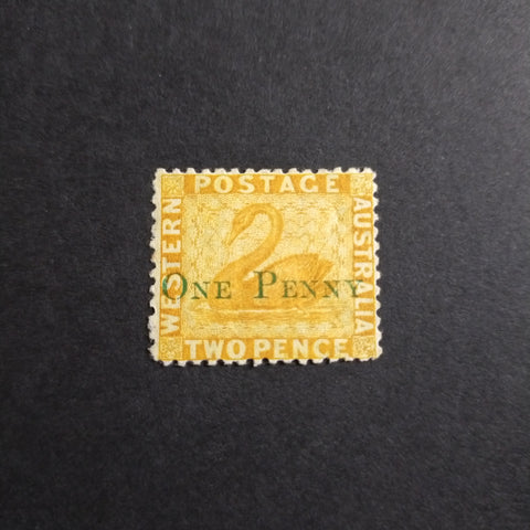 Western Australia SG 67 1874 "ONE PENNY" Surcharge on 2d Yellow Swan Stamp