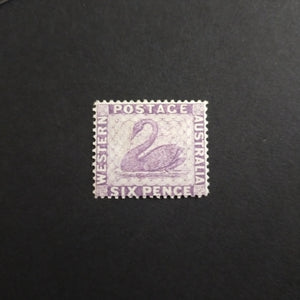 Western Australia SG 75 1877 6d Lilac Swan Stamp Mint Hinged But Frontally Fresh