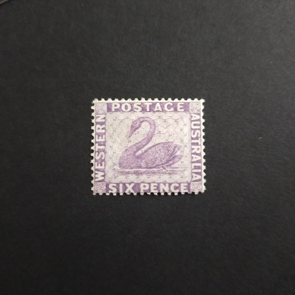 Western Australia SG 75 1877 6d Lilac Swan Stamp Mint Hinged But Frontally Fresh