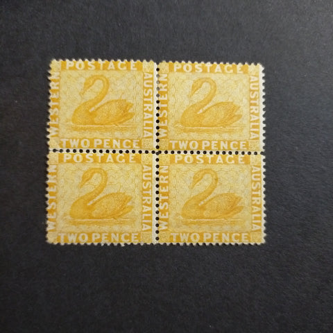 Western Australia SG 77 1882 2d Chrome-Yellow MUH/MLH Block of 4 Stamps