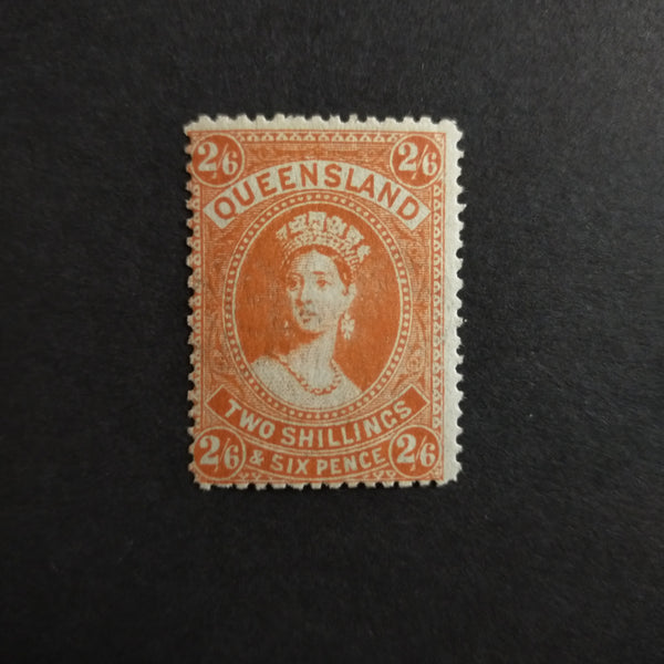 Queensland Australia 1907-11 Watermark Crown over A (Sideways) Perf 12 1/2, 13 2/6d Vermilion, 2/6d Dull Orange, 2/6d Reddish-Orange, 5/- Rose, 5/- Deep Rose, 10/- Blackish-Brown, £1 Bluish-Green SG 309-12
