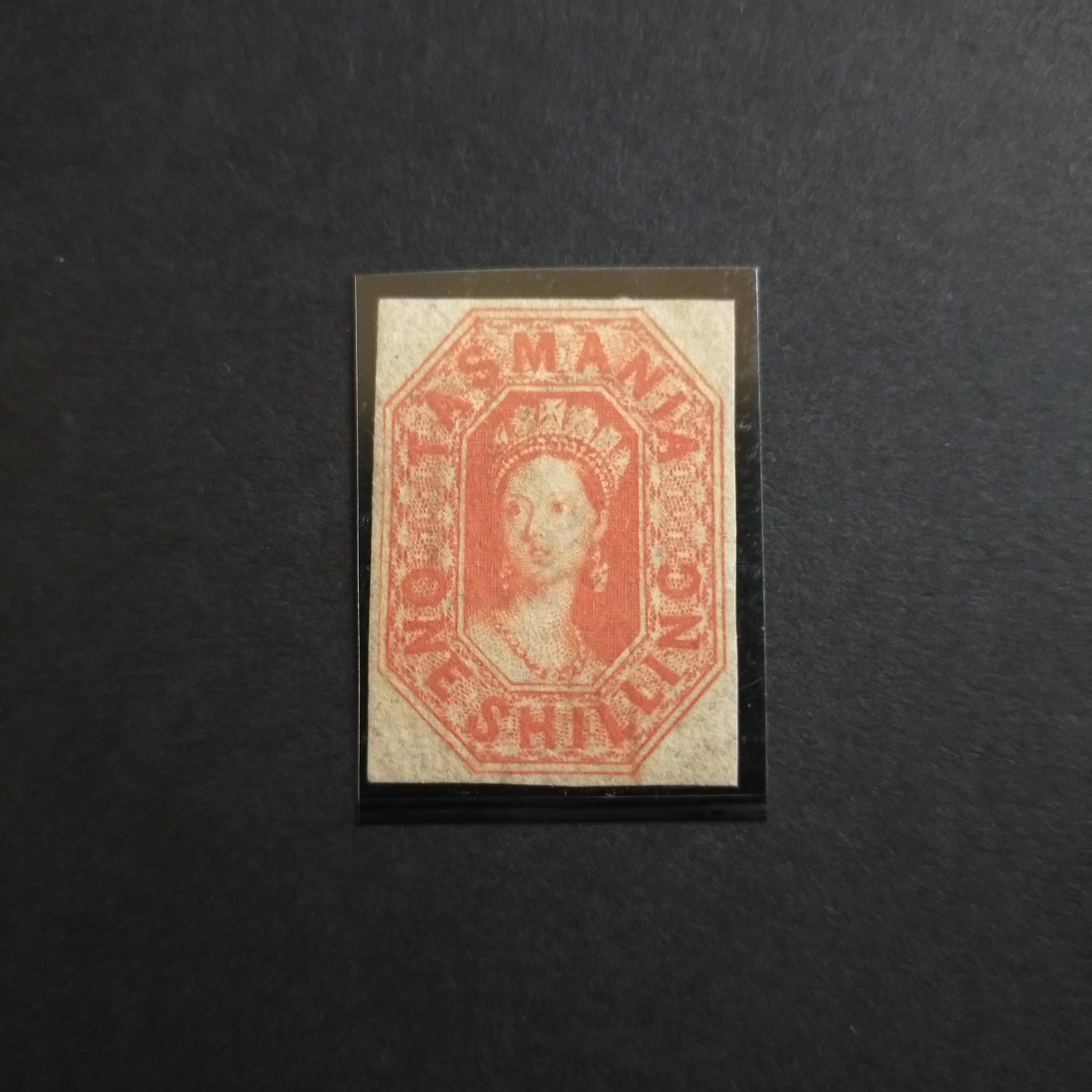 Tasmania 1858 Watermark Double-Lined Numerals Imperf 1/- Vermilion Part Original Gum With RPSL Certificate SG 41