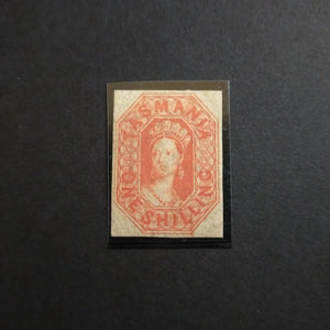 Tasmania 1858 Watermark Double-Lined Numerals Imperf 1/- Vermilion Part Original Gum With RPSL Certificate SG 41