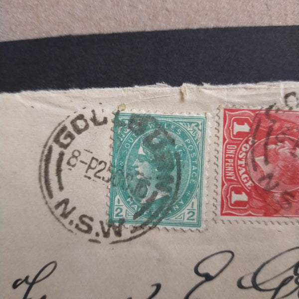 New South Wales Australia Canal Zone Panama 1905-10 Watermark Crown Over A 1916 1/2d Green Used With 2 1/2d Kangaroo Second Watermark and George V 1d Red Vertical Pair on Cover from Goulburn to Canal Zone Panama