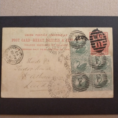 Western Australia 1893 1d GB Postal Card sent from London to Fremantle