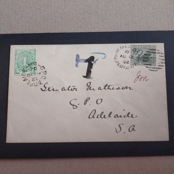 Western Australia 1885-93 Wmk Crown CA 1/2d Green on 1902 'Senator Matheson' cover from Perth to Adelaide