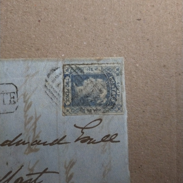 New South Wales 1852 Part Entire From Sydney to Port Fairy Victoria with 2d Greyish-Blue Laureate Plate I tied by dumb obliterator