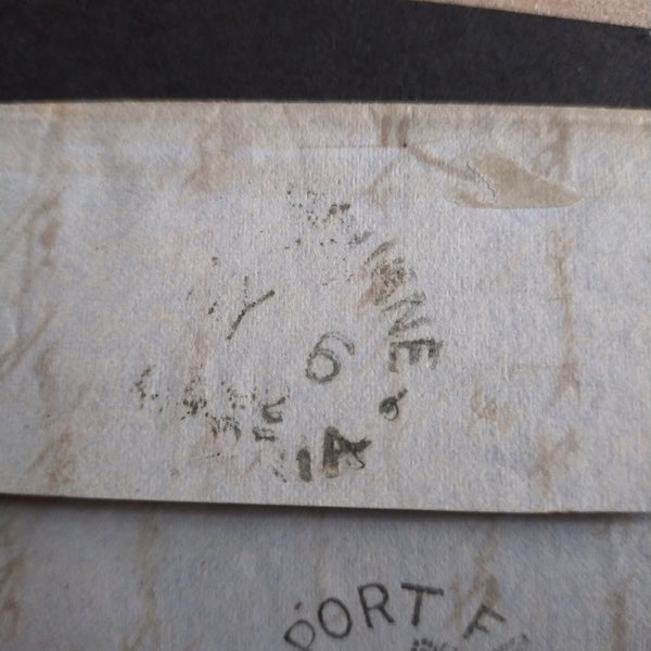 New South Wales 1852 Part Entire From Sydney to Port Fairy Victoria with 2d Greyish-Blue Laureate Plate I tied by dumb obliterator