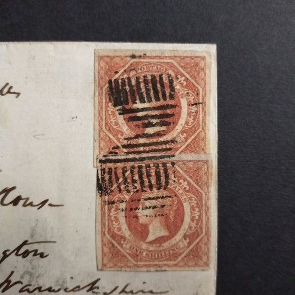 New South Wales 1857 entire from Sydney to Leamington UK with 1/- Brownish-Red Imperf Diadems