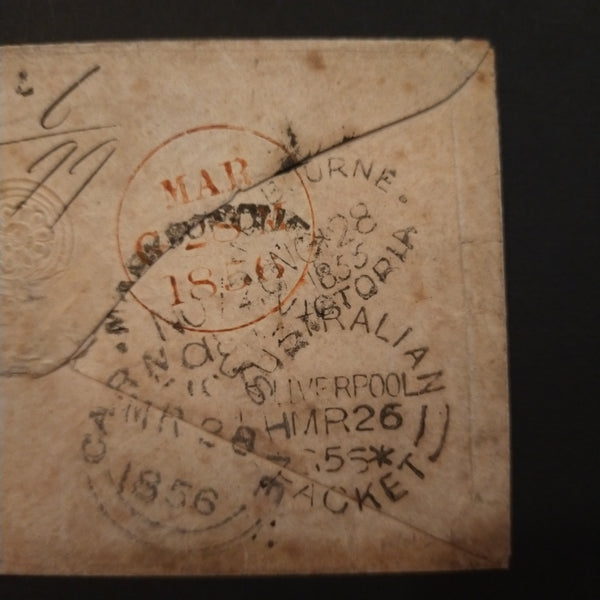 Victoria 1855 Registered Cover From Maryborough to Carnoustie Scotland, franked with 6d Woodblock and 1/- Registered
