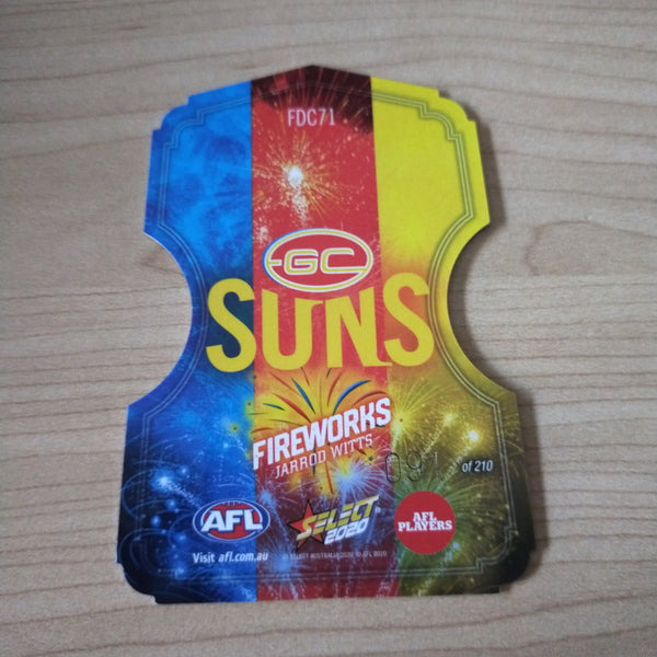 2020 Select Footy Stars Fireworks Jarrod Witts Gold Coast Suns No. 091/210