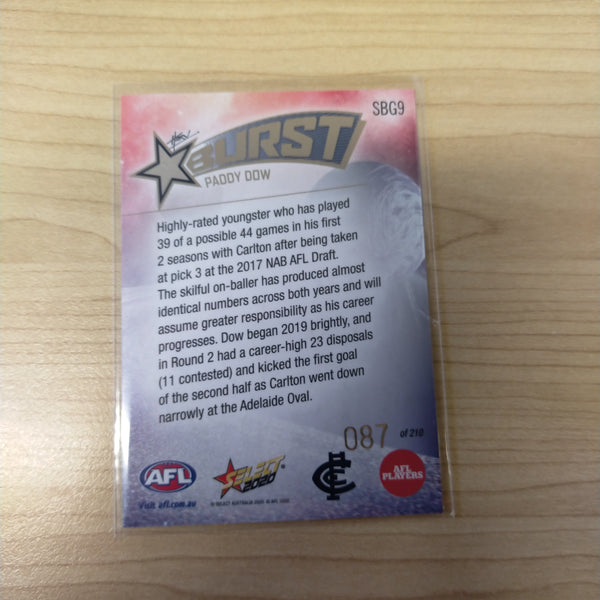 2020 Select Footy Stars Galactic Starburst Carlton Paddy Dow No. 087/210