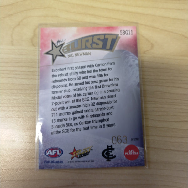 2020 Select Footy Stars Galactic Starburst Carlton Nic Newman No. 063/210