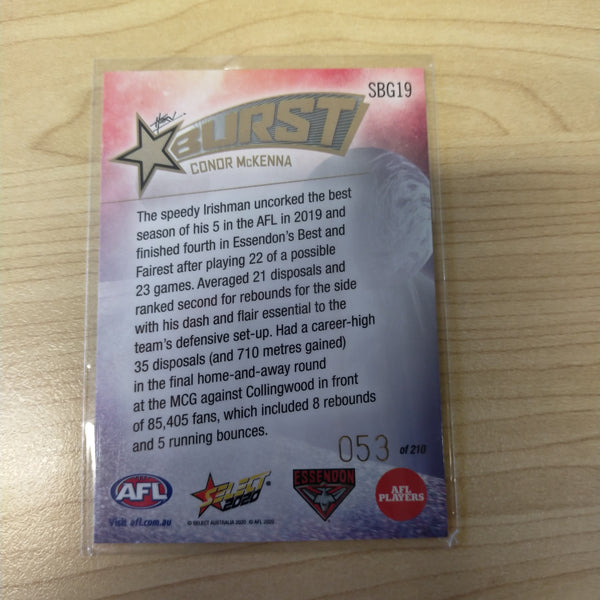 2020 Select Footy Stars Galactic Starburst Essendon Conor McKenna No. 053/210
