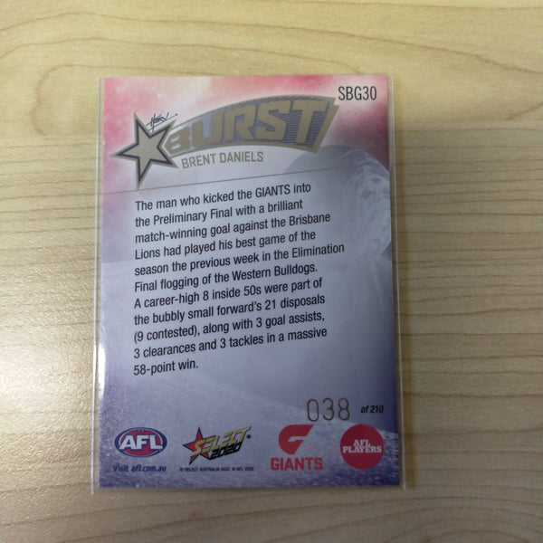 2020 Select Footy Stars Galactic Starburst GWS Giants Brent Daniels No. 038/210