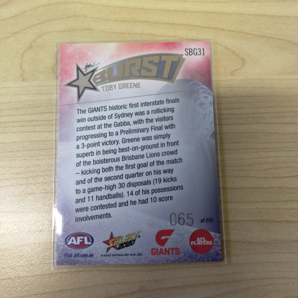 2020 Select Footy Stars Galactic Starburst GWS Giants Toby Greene No. 065/210