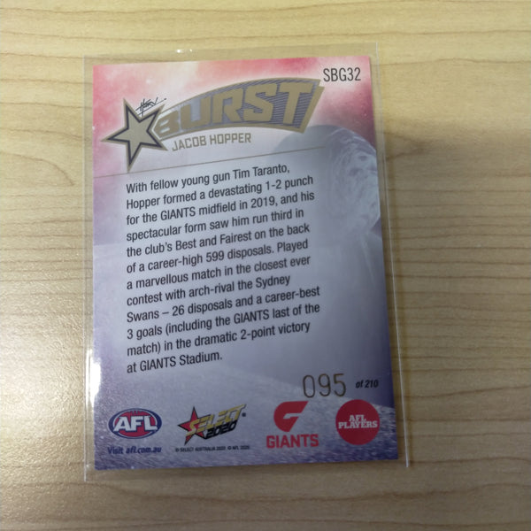 2020 Select Footy Stars Galactic Starburst GWS Giants Jacob Hopper No. 095/210