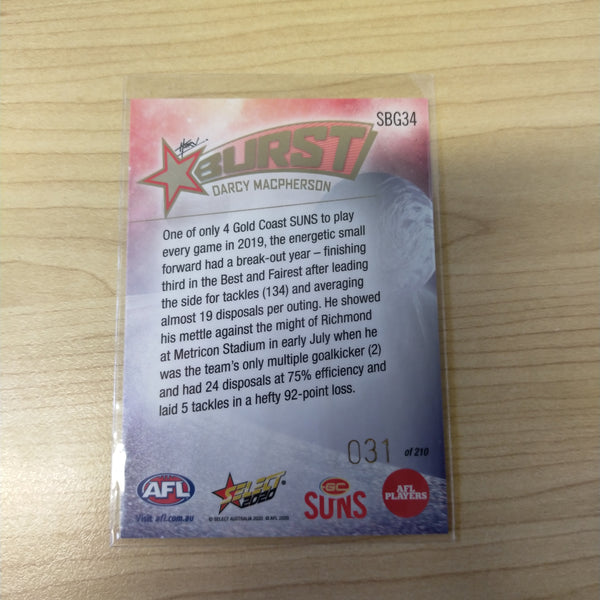 2020 Select Footy Stars Galactic Starburst Gold Coast Suns Darcy MacPherson No. 031/210