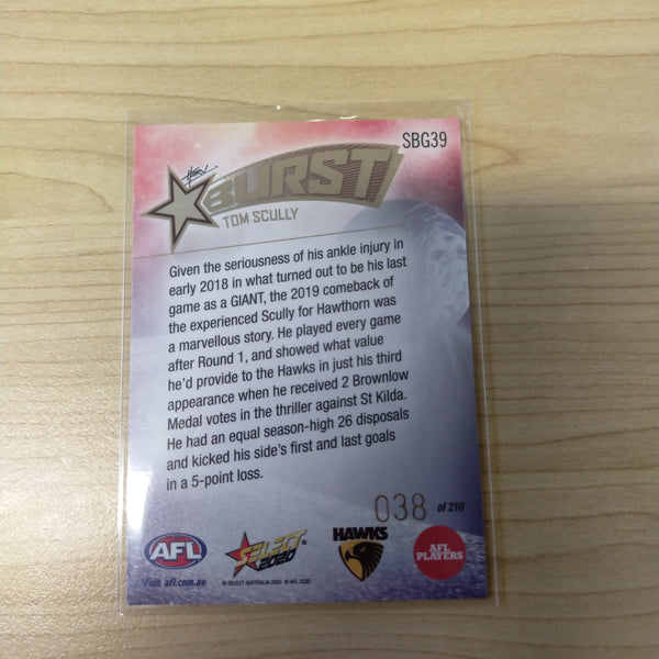 2020 Select Footy Stars Galactic Starburst Hawthorn Tom Scully No. 038/210
