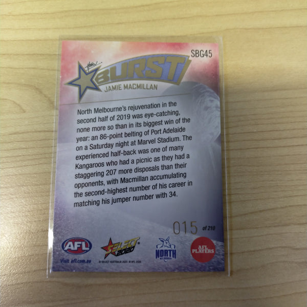 2020 Select Footy Stars Galactic Starburst North Melbourne Jamie Macmillan No. 015/210