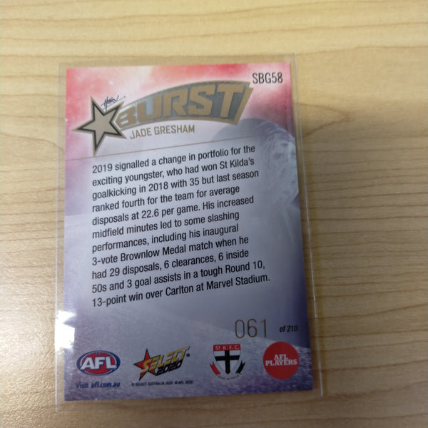 2020 Select Footy Stars Galactic Starburst St Kilda Jade Gresham No. 061/210