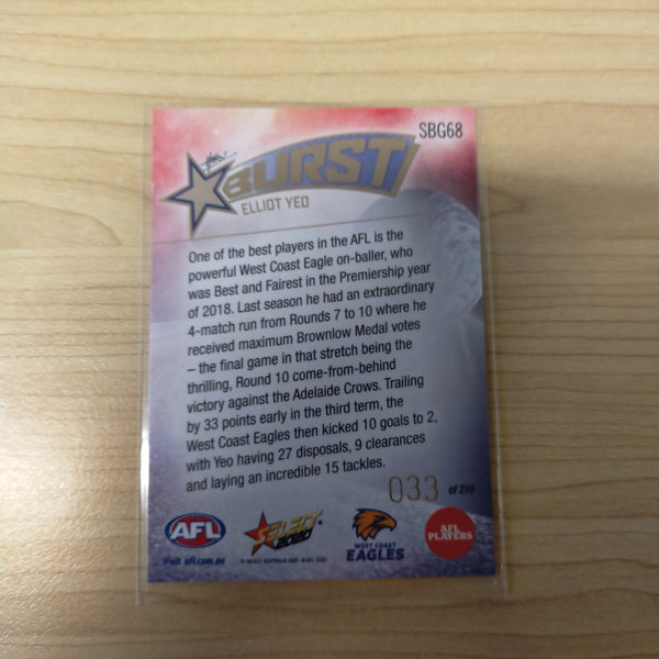2020 Select Footy Stars Galactic Starburst West Coast Elliot Yeo No. 033/210