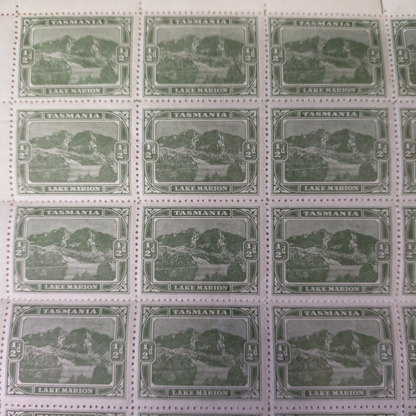 Tasmania Australia 1905-11 Pictorials Watermark Crown over Double-Lined A (Sideways) 1/2d Dull Green Perf 12 1/2 Sheet of 60 Mint Unhinged SG 249