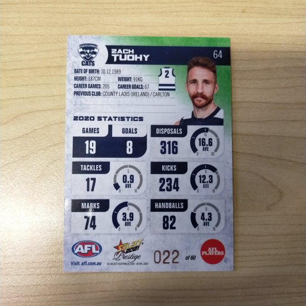 2021 AFL Select Prestige Green Parallel Zach Tuohy Geelong No.22/60