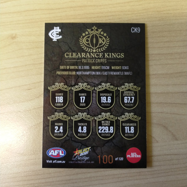 2021 AFL Select Prestige Clearance Kings Patrick Cripps Carlton No.100/120