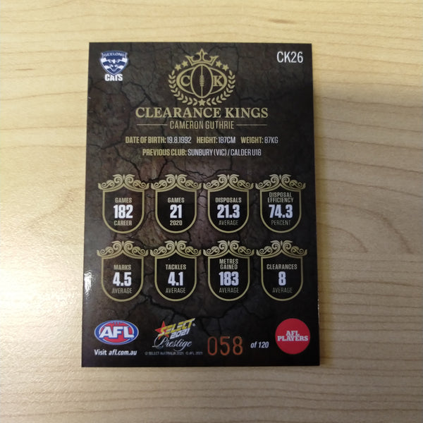 2021 AFL Select Prestige Clearance Kings Cameron Guthrie Geelong No.58/120